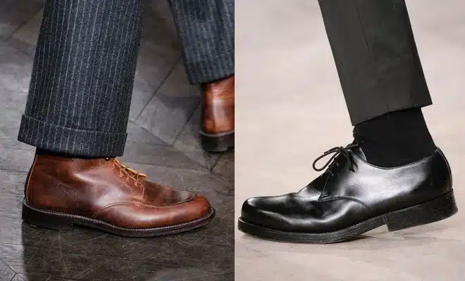 scarpe-marroni-nere-pantaloni-grigi-outfit