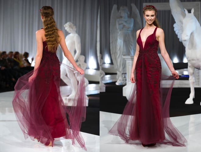 abito cerimonia lungo rosso chiffon